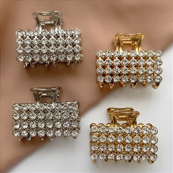 PRESILHA KIT RETANGULAR MINI PEDRAS STRASS BIJU C/2