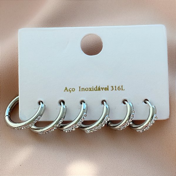 BRINCO KIT ARGOLINHAS FINAS STRASS AÇO 316L⭐️