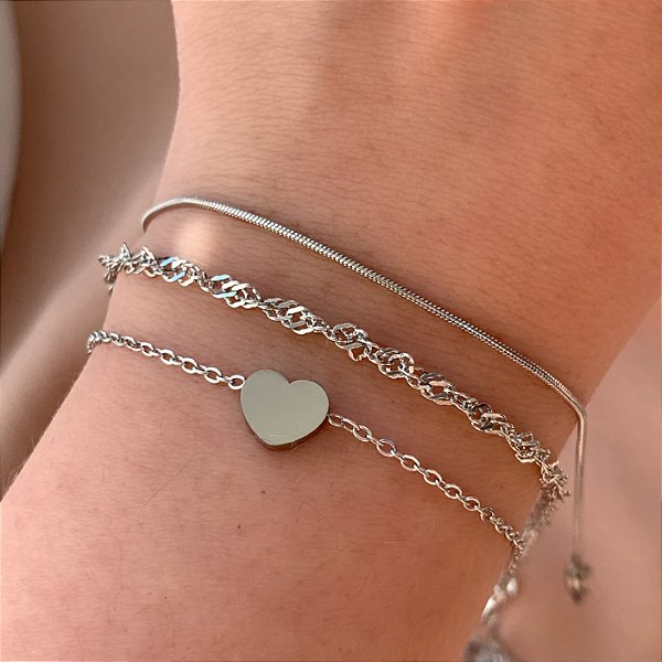 PULSEIRA KIT CORAÇÃO E CORRENTES DELICADAS AÇO 316L⭐️