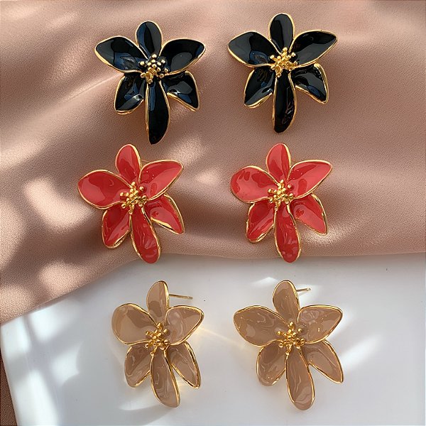 BRINCO FLOR LÍRIO ESMALTADA G1DOURADO AÇO 316L PREMIUM⭐️
