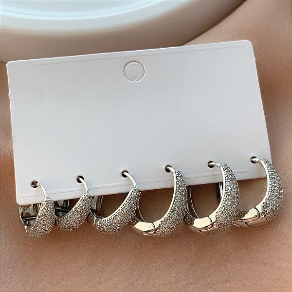 BRINCO KIT ARGOLAS GOTAS CRAVEJADOS EM ZIRCÔNIAS LAURA BIJU