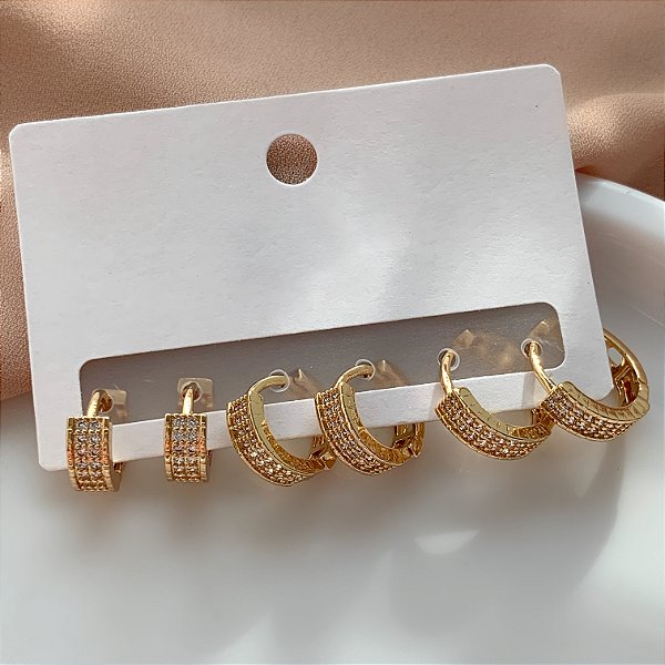 BRINCO KIT ARGOLINHAS ZIRCÔNIAS HELLEN BIJU