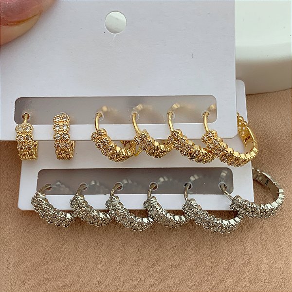 BRINCO KIT ARGOLINHAS ZIRCÔNIAS EDNA BIJU