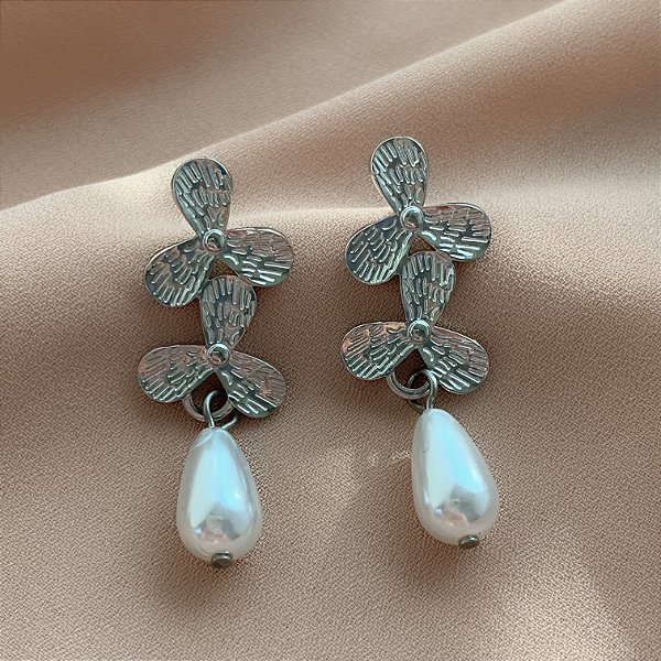 BRINCO ORQUÍDEAS COM PÉROLA PENDENTE AÇO 316L⭐️