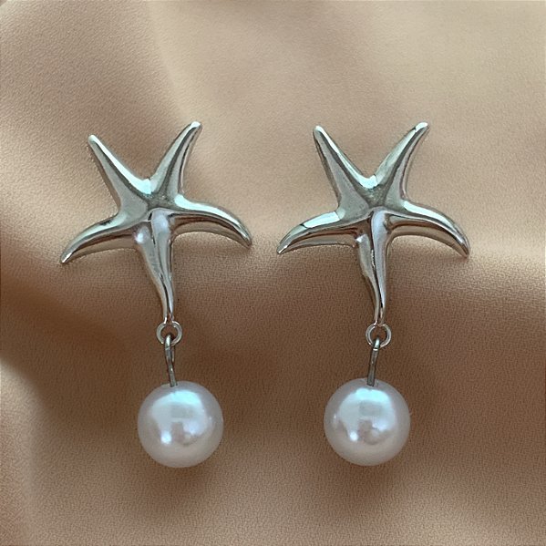 BRINCO ESTRELA DO MAR COM PÉROLA AÇO 316L⭐️