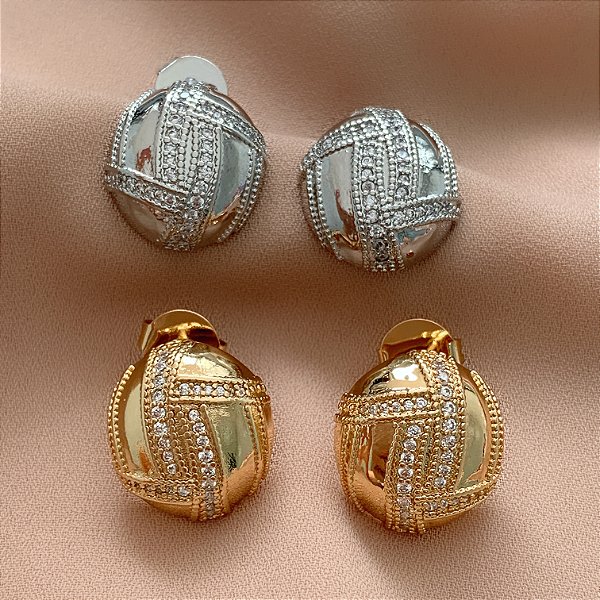 BRINCO BOTÃO LUXO ZIRCÔNIAS BIJU