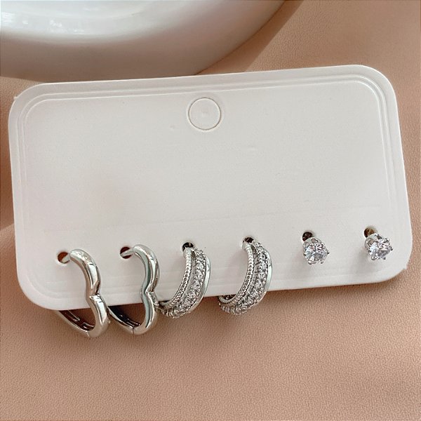 BRINCO KIT ARGOLINHAS LISAS E ZIRCÔNIAS ELLEN BIJU