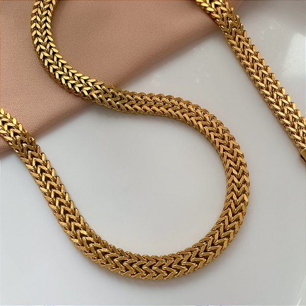 COLAR CORRENTE ELOS JUNTOS DOURADO AÇO 316L PREMIUM⭐️