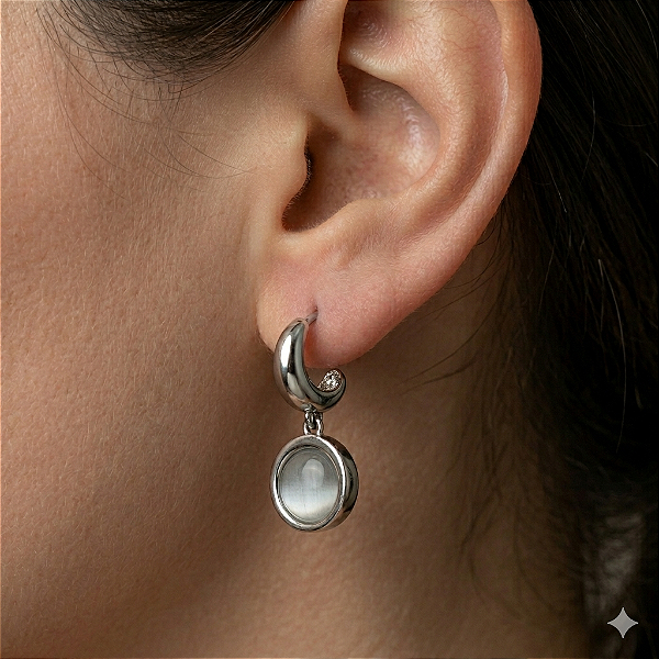 BRINCO PINGENTE BOLINHA PEDRA OLHO DE GATO BIJU