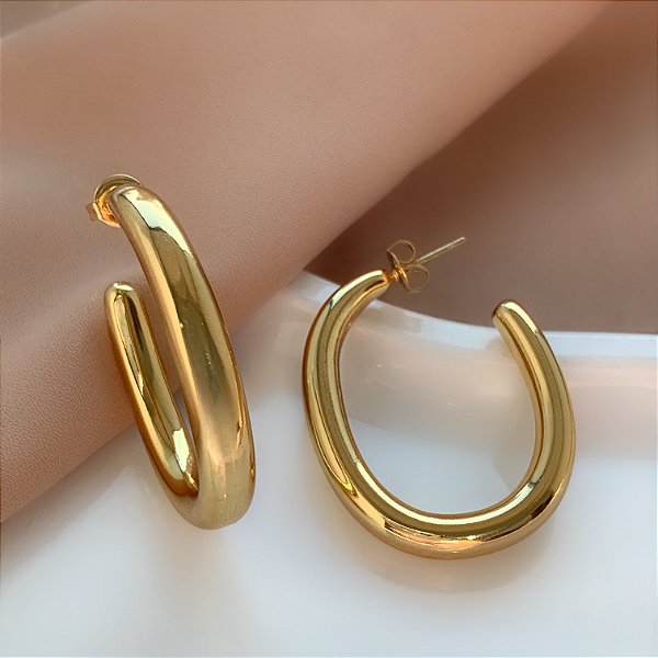 BRINCO ARGOLA TUBO OVAL DOURADO AÇO 316L⭐️