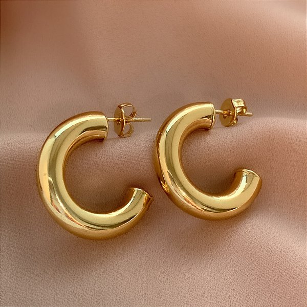 BRINCO ARGOLA TUBO P GROSSA DOURADO AÇO 316L⭐️