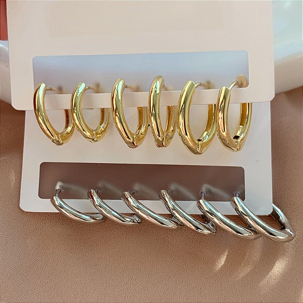 BRINCO KIT ARGOLINHAS OVAL MÉDIA ALANA BIJU