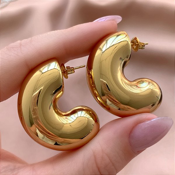BRINCO ARGOLA MEIA LUA FIO GOSSO DOURADO AÇO 316L⭐️