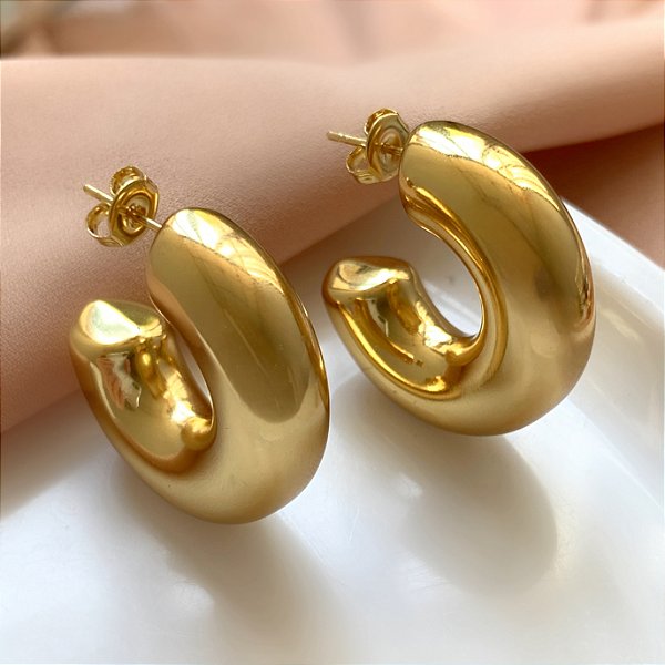 BRINCO ARGOLA GROSSA DOURADO AÇO 316L⭐️