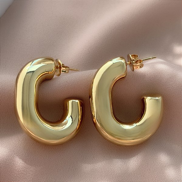 BRINCO ARGOLA GROSSA OVAL DOURADO AÇO 316L⭐️