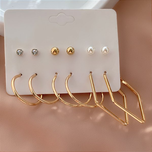 BRINCO KIT ARGOLAS FORMATOS E BRINCOS DELICADOS BIJU