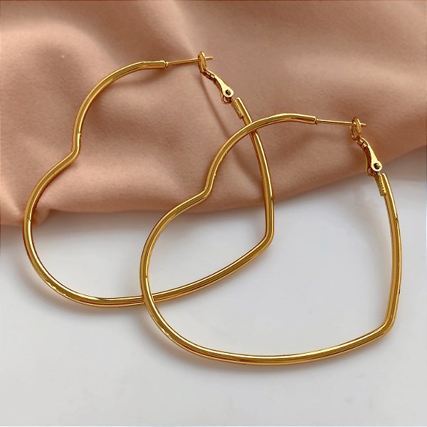 BRINCO ARGOLA CORAÇÃO G FECHO ENCAIXE DOURADO AÇO 316L⭐️