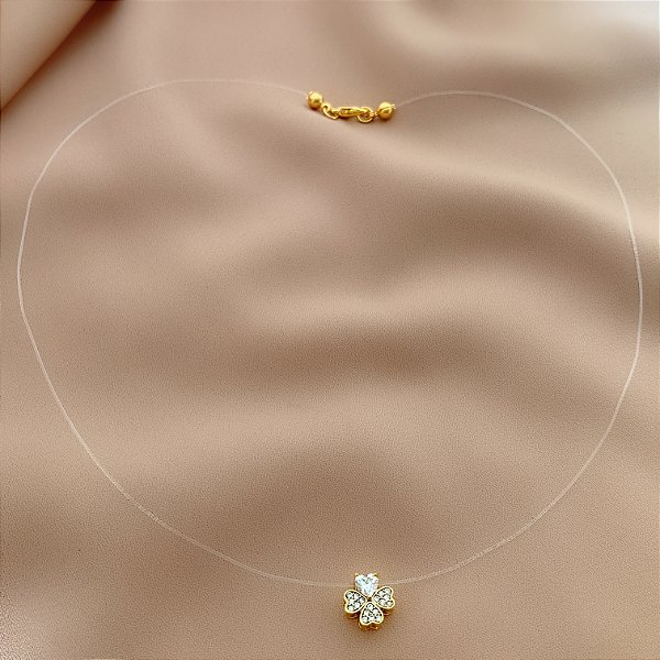 COLAR FIO DE NYLON TREVO PEDRA ZIRCÔNIA FOLHEADO A OURO 18K⭐️