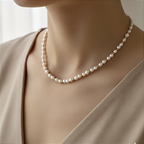 COLAR PÉROLAS E BOLINHAS FOLHEADO A OURO 18K⭐️