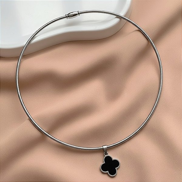 COLAR GARGANTILHA MOLA TREVO RESINADO AÇO 316L⭐️