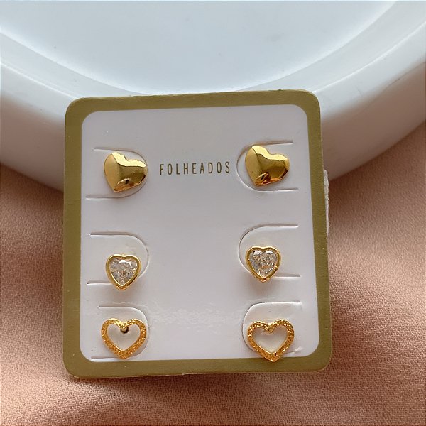 BRINCO KIT CORAÇÕES DIVERSOS HIPOALERGÊNICO FOLHEADO A OURO 18K⭐️