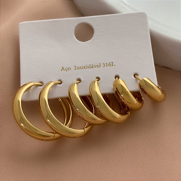BRINCO KIT ARGOLINHAS CLÁSSICAS BOLEADAS DOURADO AÇO 316L⭐️