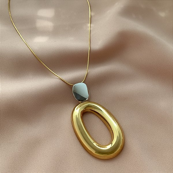 COLAR PINGENTE ORGÂNICO DETALHE QUADRADO MIX DE BANHOS AÇO 316L PREMIUM⭐️