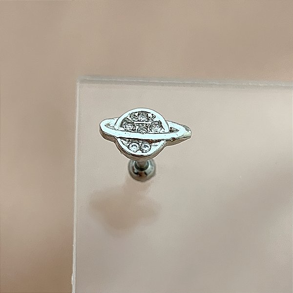 PIERCING CARTILAGEM PLANETA SATURNO ZIRCÔNIAS 6MM HASTE AÇO 316L FOLHEADO A RÓDIO SEMIJOIA PARA ATUALIZAÇÃO⭐️