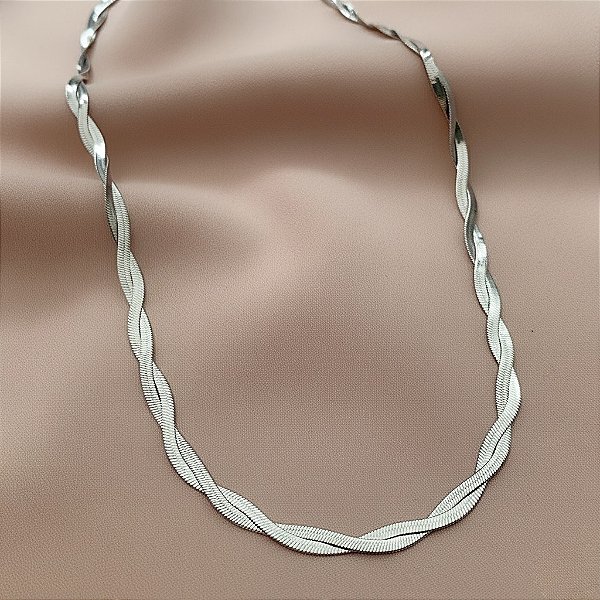 COLAR CORRENTE FITA FINA ENTRELAÇADA AÇO 316L⭐️