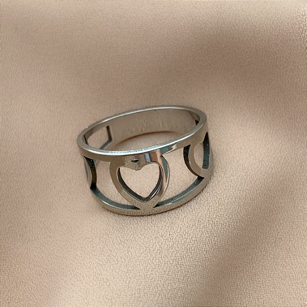 ANEL FILEIRA CORAÇÕES VAZADOS AÇO 316L⭐️