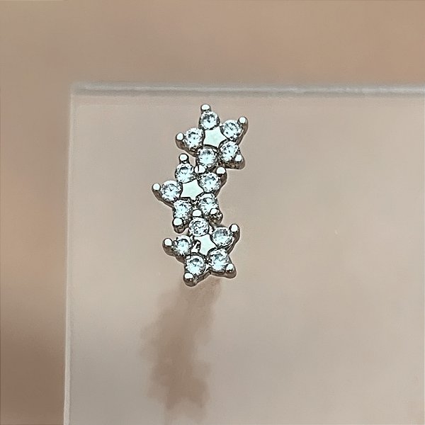 PIERCING CARTILAGEM/TRÁGUS FLORES ZIRCÔNIAS 6MM HASTE AÇO 316L FOLHEADO A RÓDIO SEMIJOIA PARA ATUALIZAÇÃO⭐️