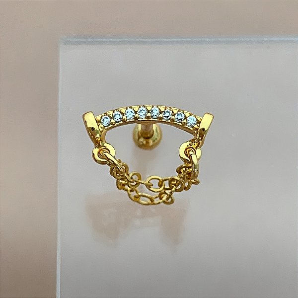 PIERCING CARTILAGEM FIO ZIRCÔNIAS CORRENTE 6MM HASTE RETA AÇO 316L FOLHEADO A OURO 18K SEMIJOIA PARA ATUALIZAÇÃO⭐️