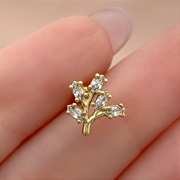 PIERCING CARTILAGEM RAMINHO ZIRCÔNIAS 6MM HASTE AÇO 316L FOLHEADO A OURO 18K SEMIJOIA PARA ATUALIZAÇÃO⭐️