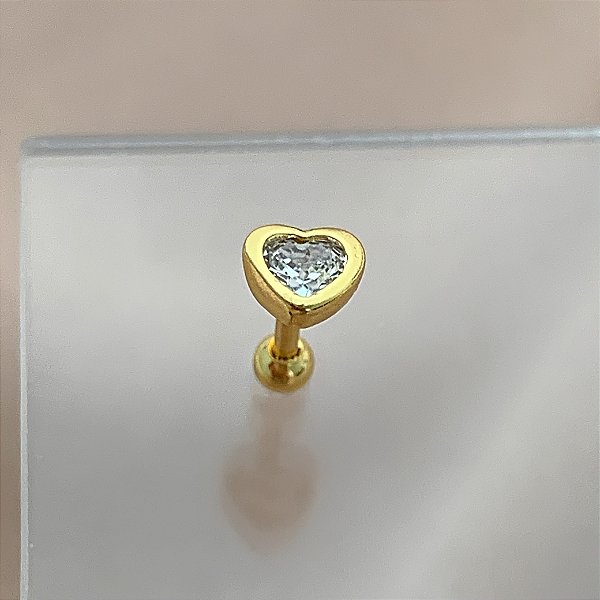 PIERCING CARTILAGEM CORAÇÃO ZIRCÔNIA EMBUTIDO 6MM HASTE AÇO 316L FOLHEADO A OURO 18K SEMIJOIA PARA ATUALIZAÇÃO⭐️