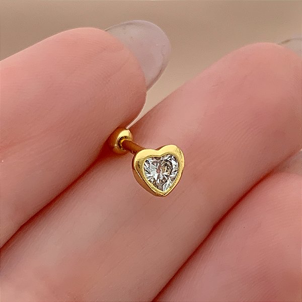 PIERCING CARTILAGEM CORAÇÃO ZIRCÔNIA EMBUTIDA 6MM AÇO 316L FOLHEADO A OURO 18K SEMIJOIA PARA ATUALIZAÇÃO⭐️