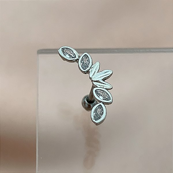 PIERCING CARTILAGEM/TRÁGUS HASTE AÇO 316L DETALHES ZIRCÔNIAS M 6MM FOLHEADO A RÓDIO SEMIJOIA PARA ATUALIZAÇÃO⭐️