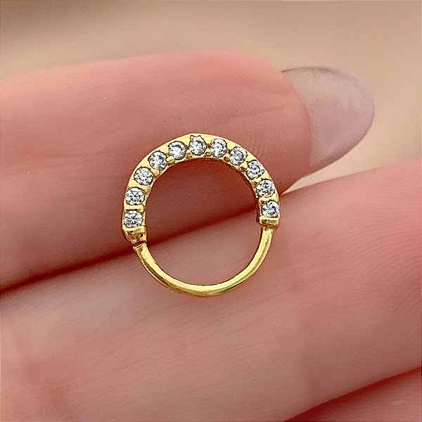 PIERCING NARIZ / SEPTO ARGOLINHA ZIRCÔNIAS FRONTAIS 8MM FOLHEADO A OURO 18K SEMIJOIA PARA ATUALIZAÇÃO⭐️