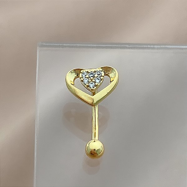 PIERCING ÍNTIMO CORAÇÃO MEIO ZIRCÔNIAS 9MM AÇO 316L FOLHEADO A OURO 18K SEMIJOIA PARA ATUALIZAÇÃO⭐️