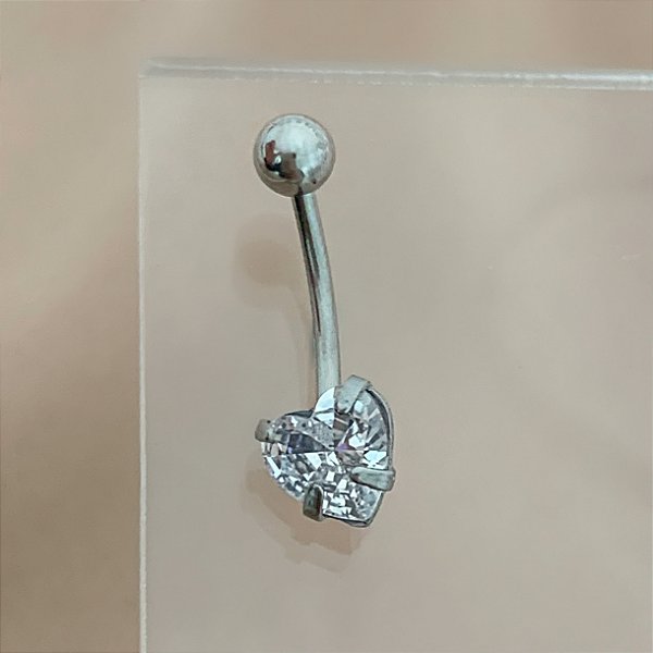 PIERCING UMBIGO CORAÇÃO ZIRCÔNIA 10MM AÇO 316L FOLHEADO A RÓDIO SEMIJOIA PARA ATUALIZAÇÃO⭐️