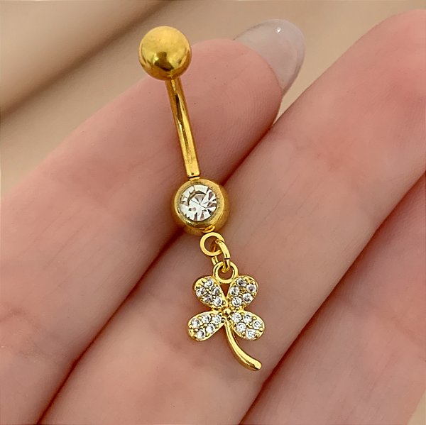 PIERCING UMBIGO PINGENTE FLOR ZIRCÔNIAS 10MM AÇO 316L FOLHEADO A OURO 18K SEMIJOIA PARA ATUALIZAÇÃO⭐️