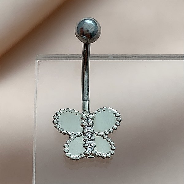 PIERCING UMBIGO BORBOLRETA BORDA BOLINHAS FIO ZIRCÔNIAS 10MM AÇO 316L FOLHEADO A RÓDIO SEMIJOIA PARA ATUALIZAÇÃO⭐️