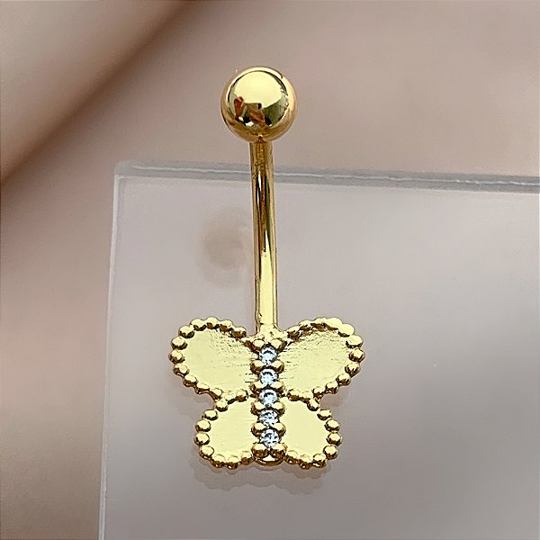PIERCING UMBIGO BORBOLRETA BORDA BOLINHAS FIO ZIRCÔNIAS 10MM AÇO 316L FOLHEADO A OURO 18K SEMIJOIA PARA ATUALIZAÇÃO⭐️