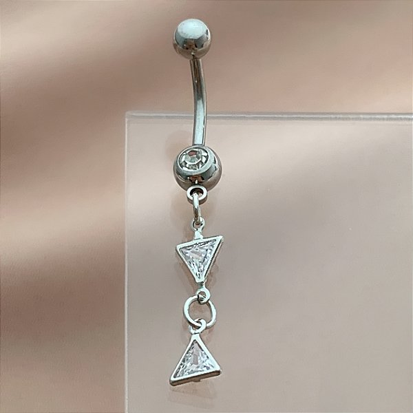 PIERCING UMBIGO PINGENTES TRIÂNGULOS ZIRCÔNIAS 10MM AÇO 316L FOLHEADO A RÓDIO SEMIJOIA PARA ATUALIZAÇÃO⭐️