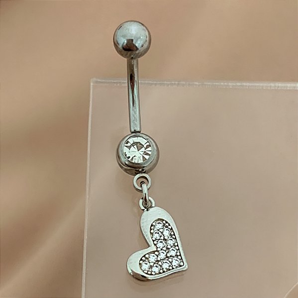 PIERCING UMBIGO CORAÇÃO ZIRCÔNIAS BORDA LISA 10MM AÇO 316L FOLHEADO A RÓDIO SEMIJOIA PARA ATUALIZAÇÃO⭐️