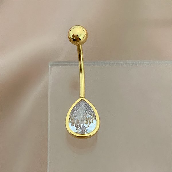 PIERCING UMBIGO GOTA PEDRA ZIRCÔNIA 10MM AÇO 316L FOLHEADO A OURO 18K SEMIJOIA PARA ATUALIZAÇÃO⭐️