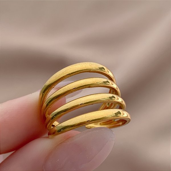 ANEL FIOS LISOS RETOS DOURADO AÇO 316L⭐️