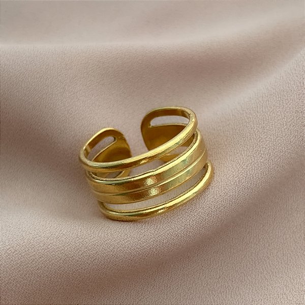 ANEL REGULÁVEL FIOS ACHATADOS DOURADO AÇO 316L⭐️