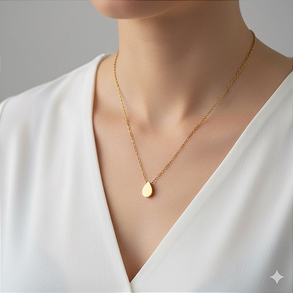 COLAR GOTA LISA ACHATADA DOURADO AÇO 316L⭐️