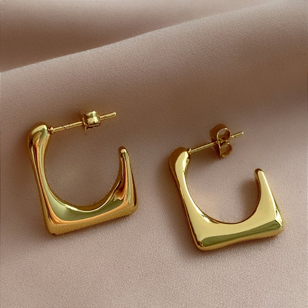 BRINCO ARGOLA RETANGULAR ACHATADA LISA DOURADO AÇO 316L⭐️