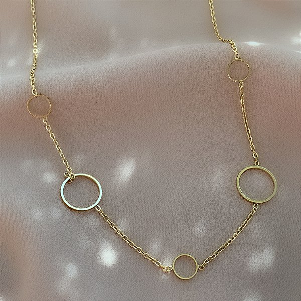 COLAR CÍRCULOS FINOS DELICADOS VAZADOS DOURADO AÇO 316L⭐️